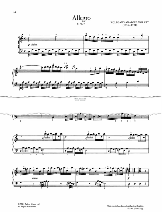 Product gallery: Page 1 of 1 Allegro (1763), Wolfgang Amadeus Mozart
