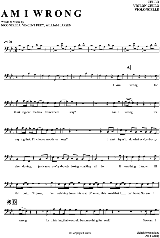 Produktgalerie: Seite 1 von 4 Am I wrong , Nico and Vinz, (Violon-Cello)