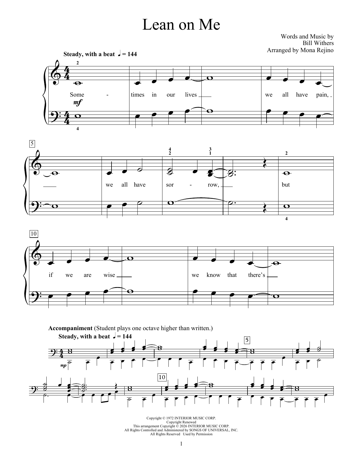 Produktgalerie: Seite 1 von 1 Lean On Me, Bill Withers, Klavier