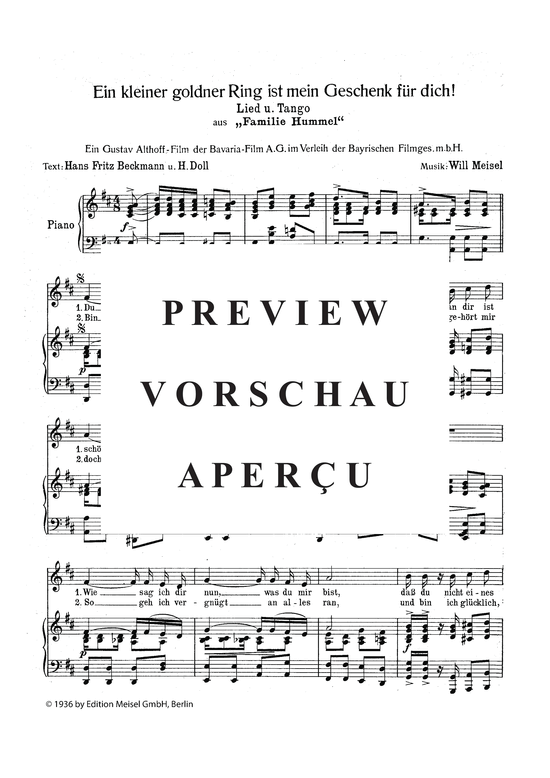 Produktgalerie: Seite 3 von 3 Ein kleiner goldener Ring ist mein Geschenk für dich, , Klavier und Gesang