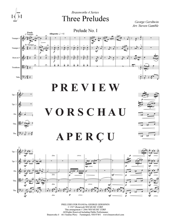 Produktgalerie: Seite 2 von 18 3 Preludes , , (Blechbläserquintett)
