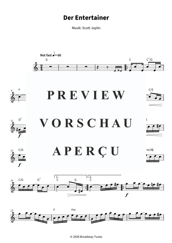 Produktgalerie: Seite 5 von 6 Der Entertainer - The Entertainer - A Ragtime Two Step, , Violine Solo und Akkorde - Leadsheet