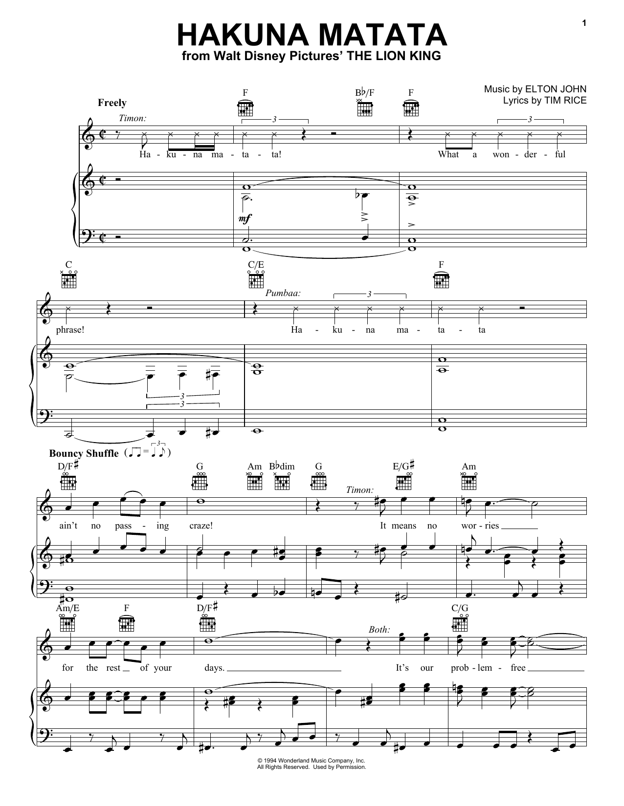 Product gallery: Page 1 of 1 Hakuna Matata (from The Lion King), Elton John