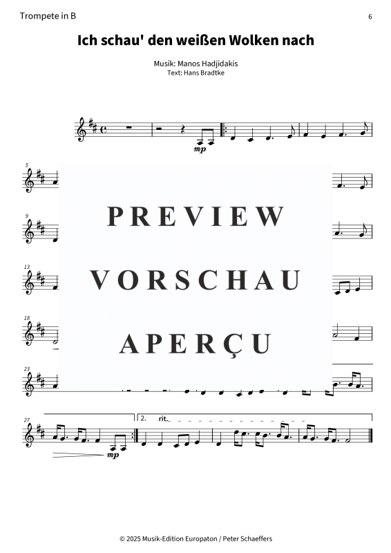 Produktgalerie: Seite 8 von 11 Ich schau´ den weißen Wolken nach, Nana Mouskouri, (Blechbläserquartett)