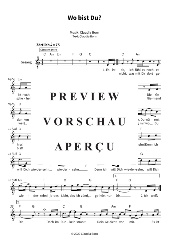 gallery: Wo bist Du?, Yvaine, Vocal and Chords Leadsheet