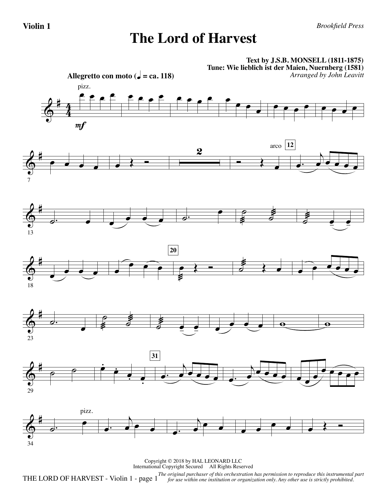 Produktbild zu: The Lord of Harvest - Violin 1