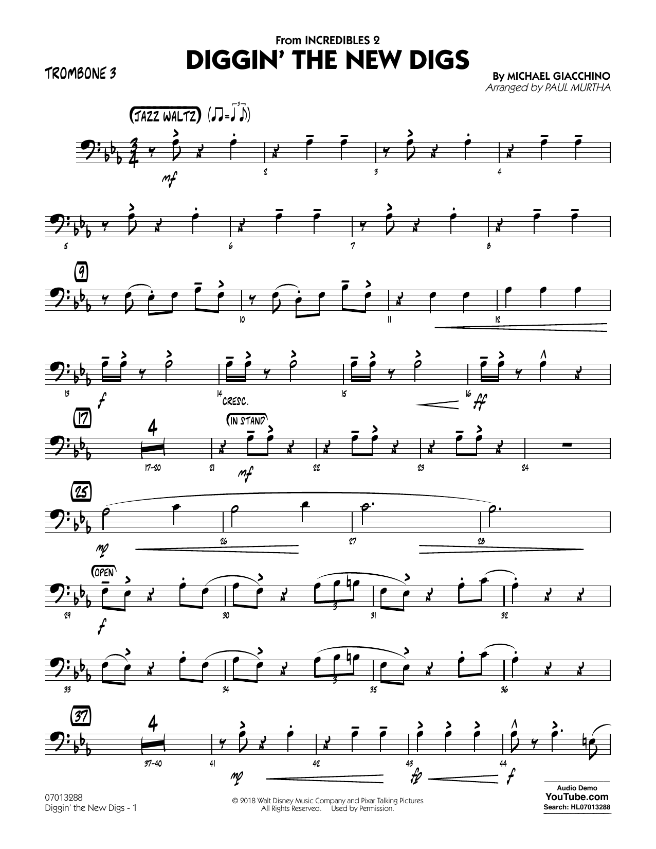 Produktgalerie: Seite 1 von 1 Diggin' the New Digs (from Incredibles 2) (arr. Paul Murtha) - Trombone 3, 