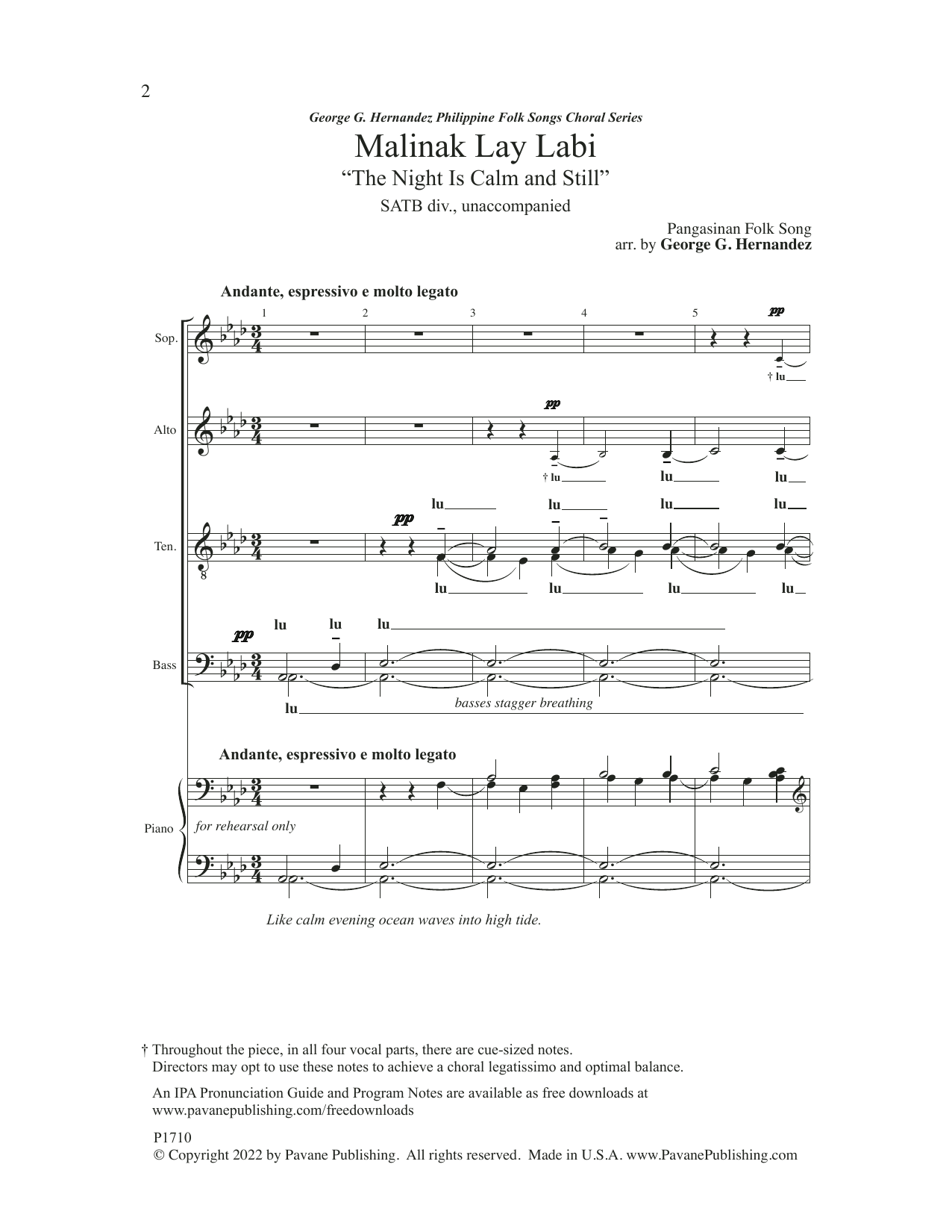 Product picture to: Malinak Lay Labi (The Night Is Calm And Still) (arr. George G. Hernandez)