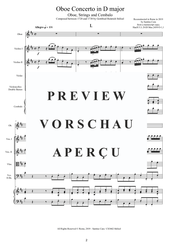 Produktgalerie: Seite 3 von 11 Oboen Konzert in D-Dur, , Oboe Solo, Streicherensemble und Cembalo BC