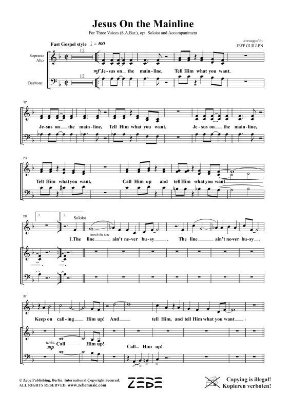 Produktgalerie: Seite 1 von 11 Jesus On the Mainline, , Gemischter Chor SAB, Solo und Klavier