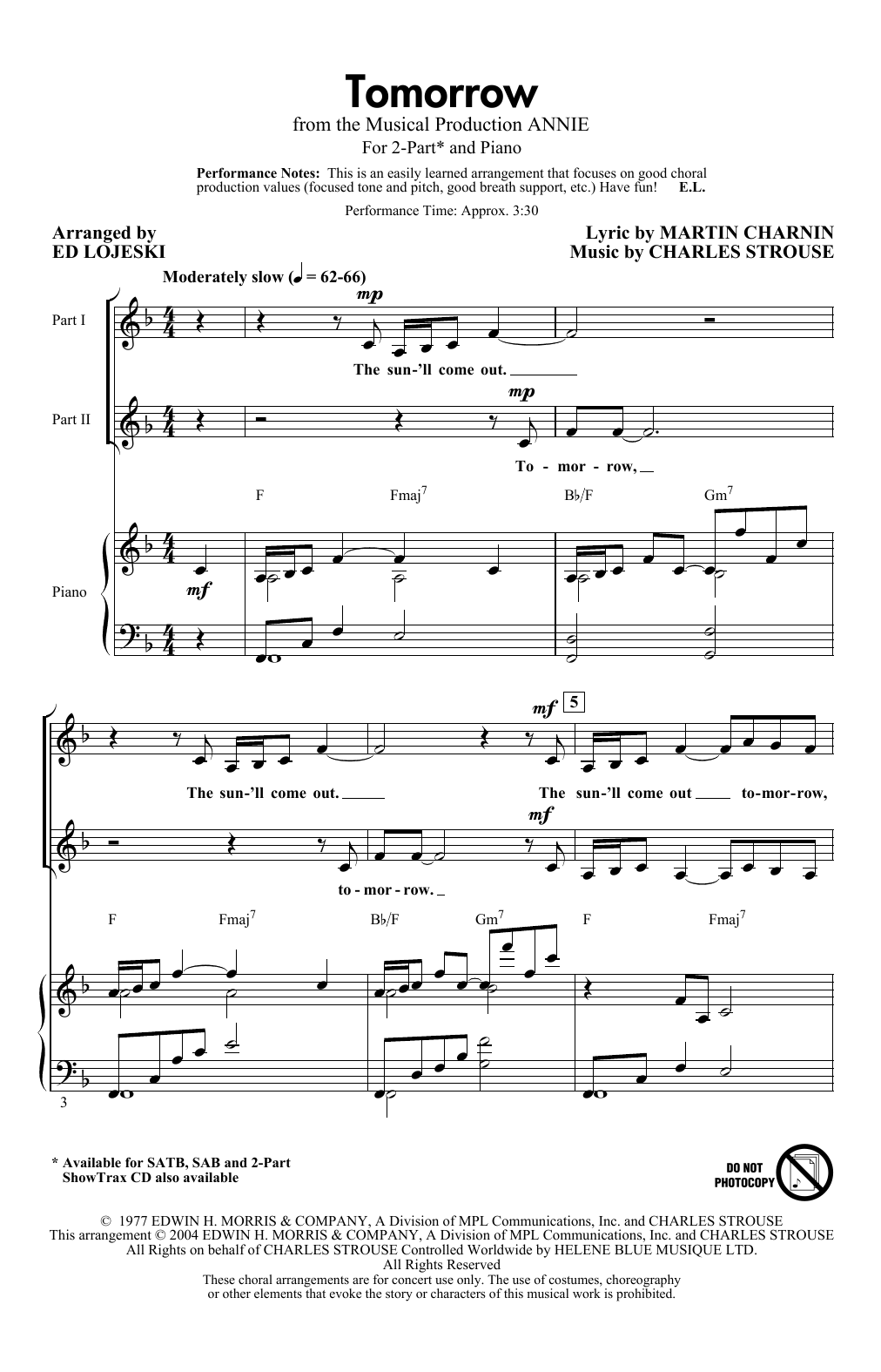 Produktbild zu: Tomorrow (from Annie) (arr. Ed Lojeski)