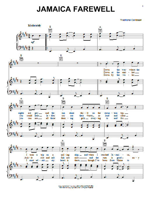 Produktgalerie: Seite 1 von 1 Jamaica Farewell, Traditional Caribbean, Gesang, Gitarre, Klavier