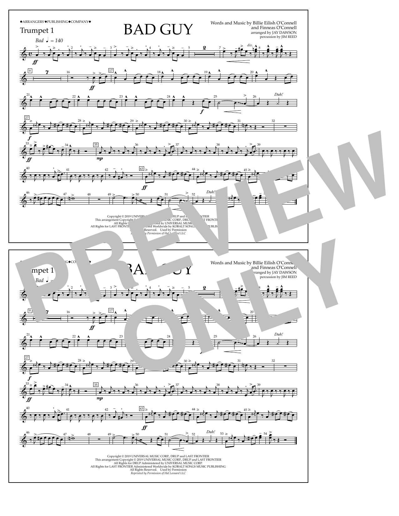 Produktbild zu: Bad Guy (arr. Jay Dawson) - Trumpet 1