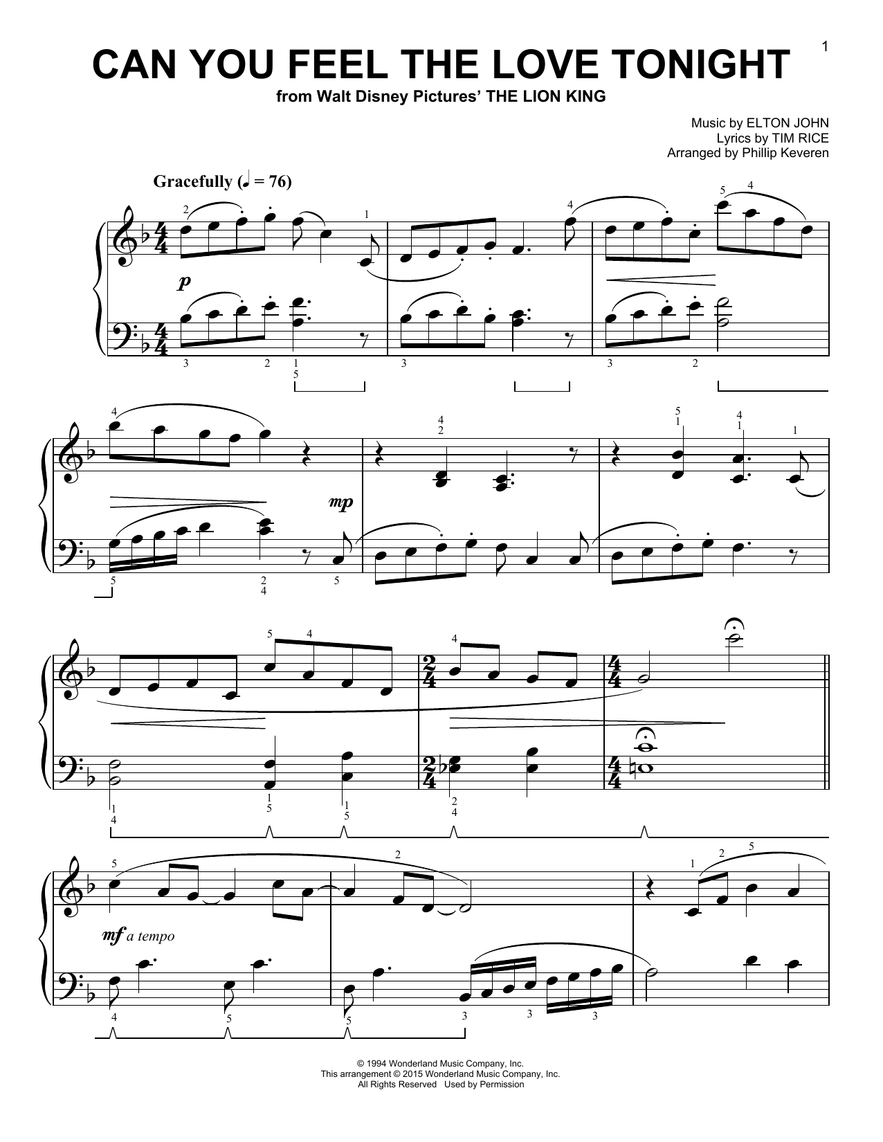 Produktbild zu: Can You Feel The Love Tonight [Classical version] (from The Lion King) (arr. Phillip Keveren)