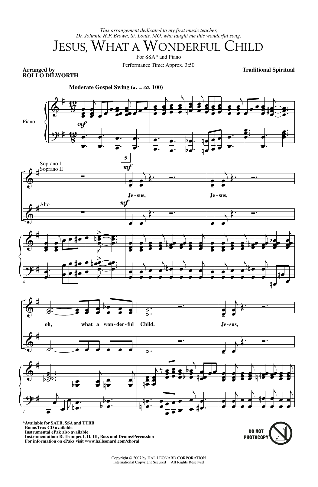 Produktgalerie: Seite 1 von 1 Jesus, What A Wonderful Child, Rollo Dilworth, Chor