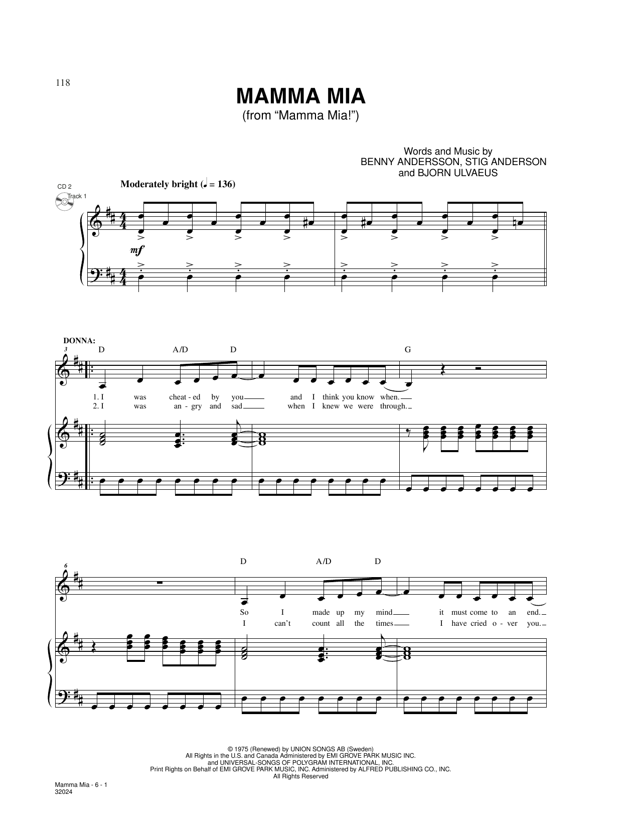Produktgalerie: Seite 1 von 1 Mamma Mia (from Mamma Mia), ABBA, Gesang, Klavier