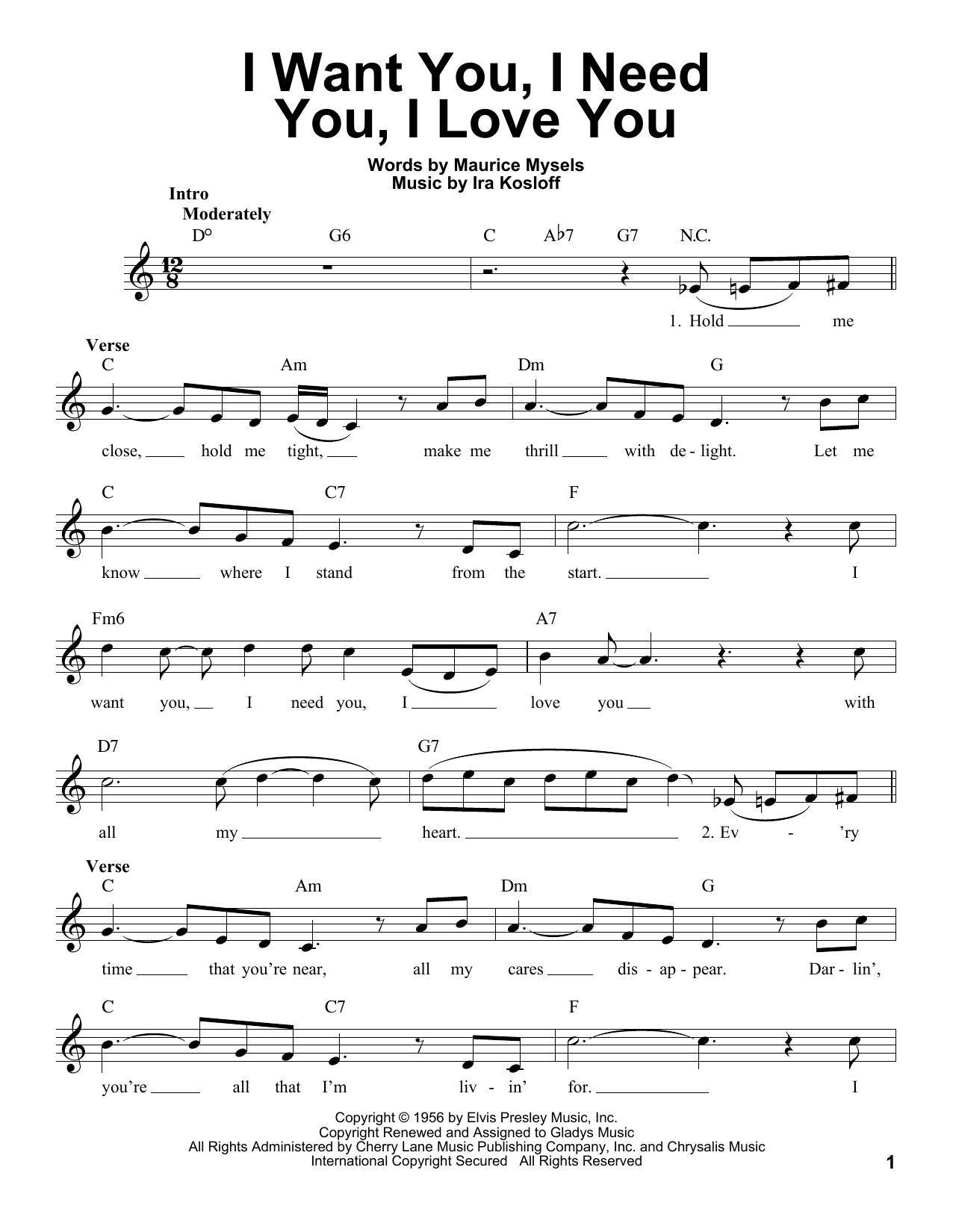 Produktgalerie: Seite 1 von 1 I Want You, I Need You, I Love You, Elvis Presley, Gesang