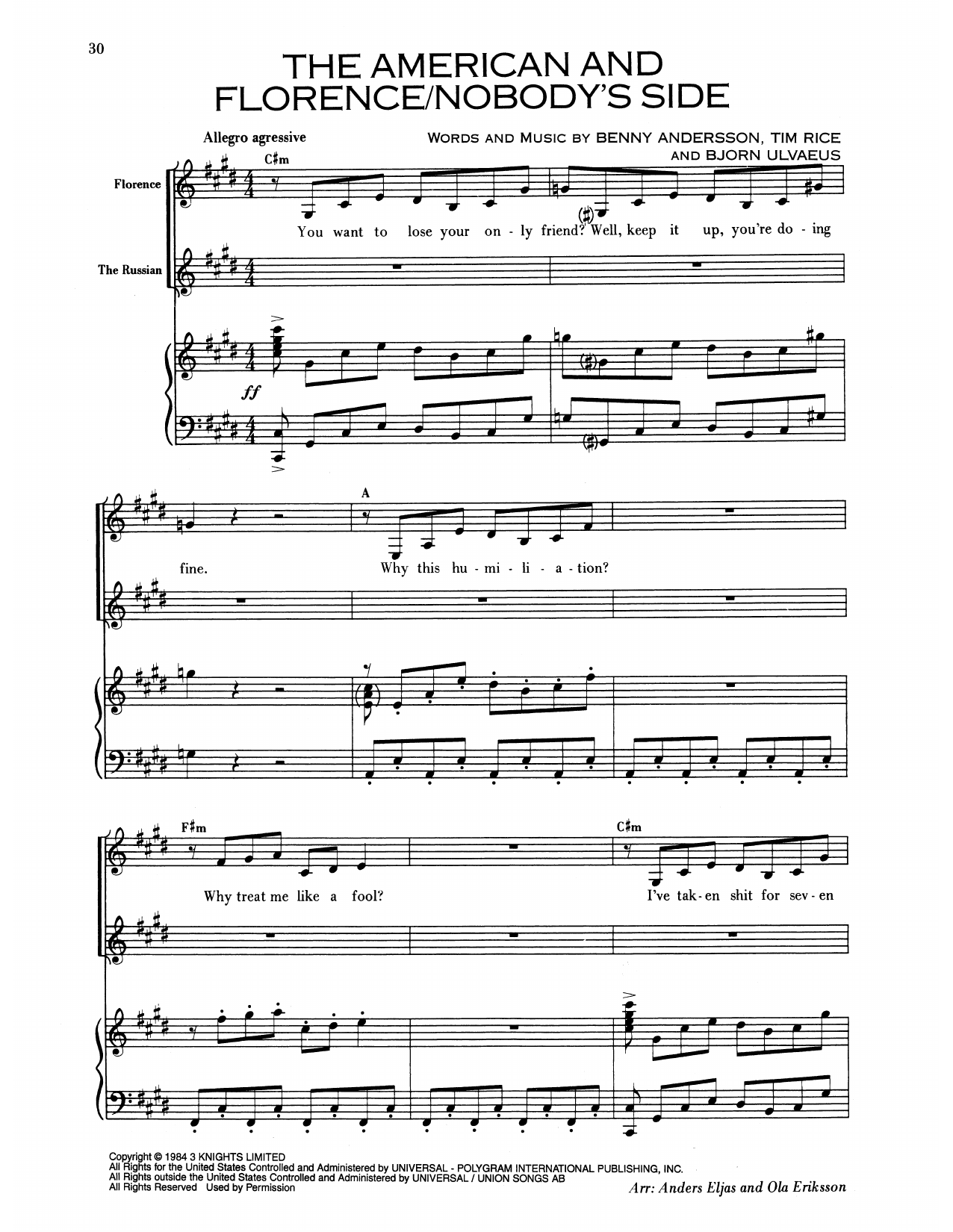 Produktgalerie: Seite 1 von 1 The American And Florence/Nobody's Side (from Chess), Benny Andersson, Gesang, Klavier