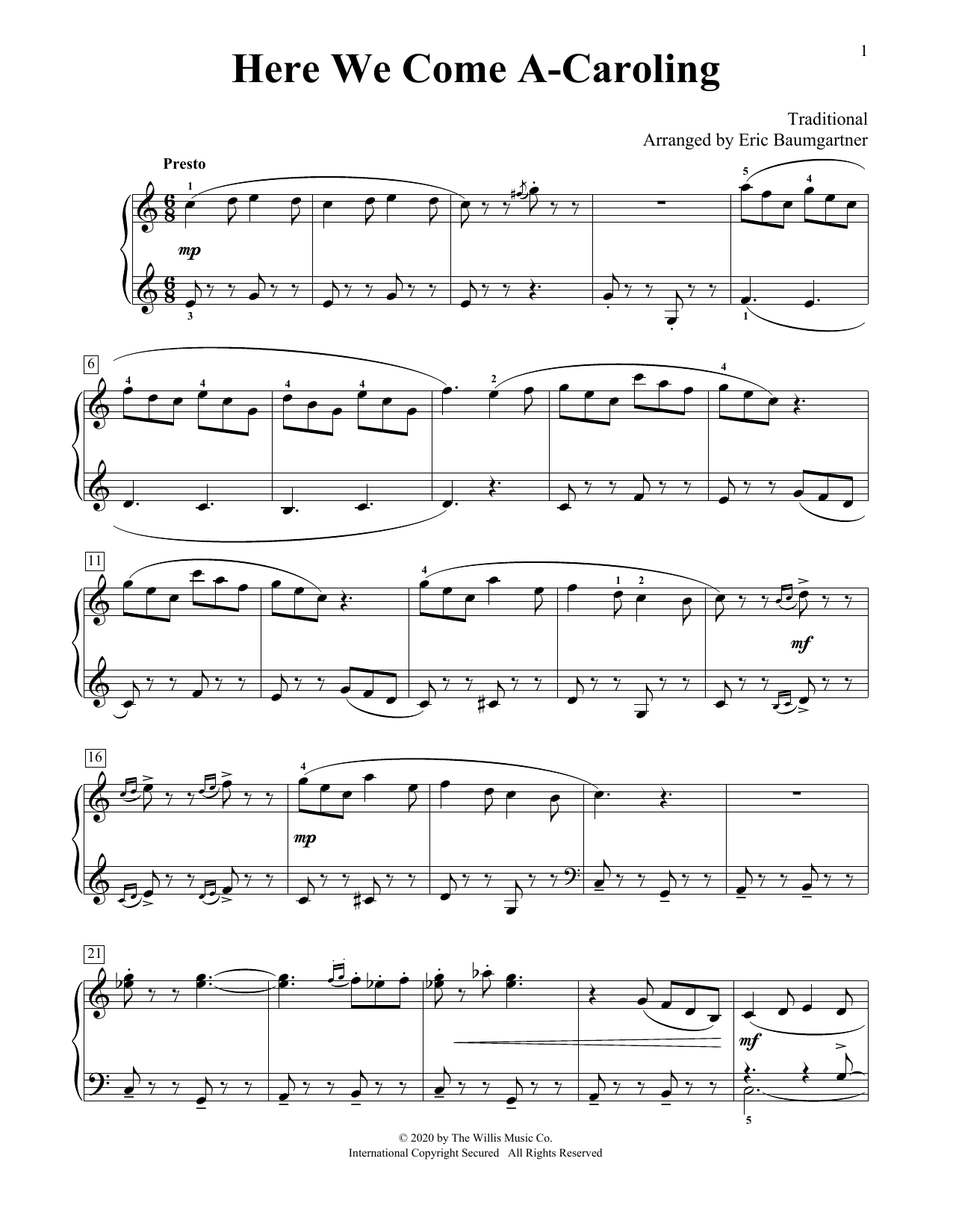 Produktbild zu: Here We Come A-Caroling [Jazz version] (arr. Eric Baumgartner)