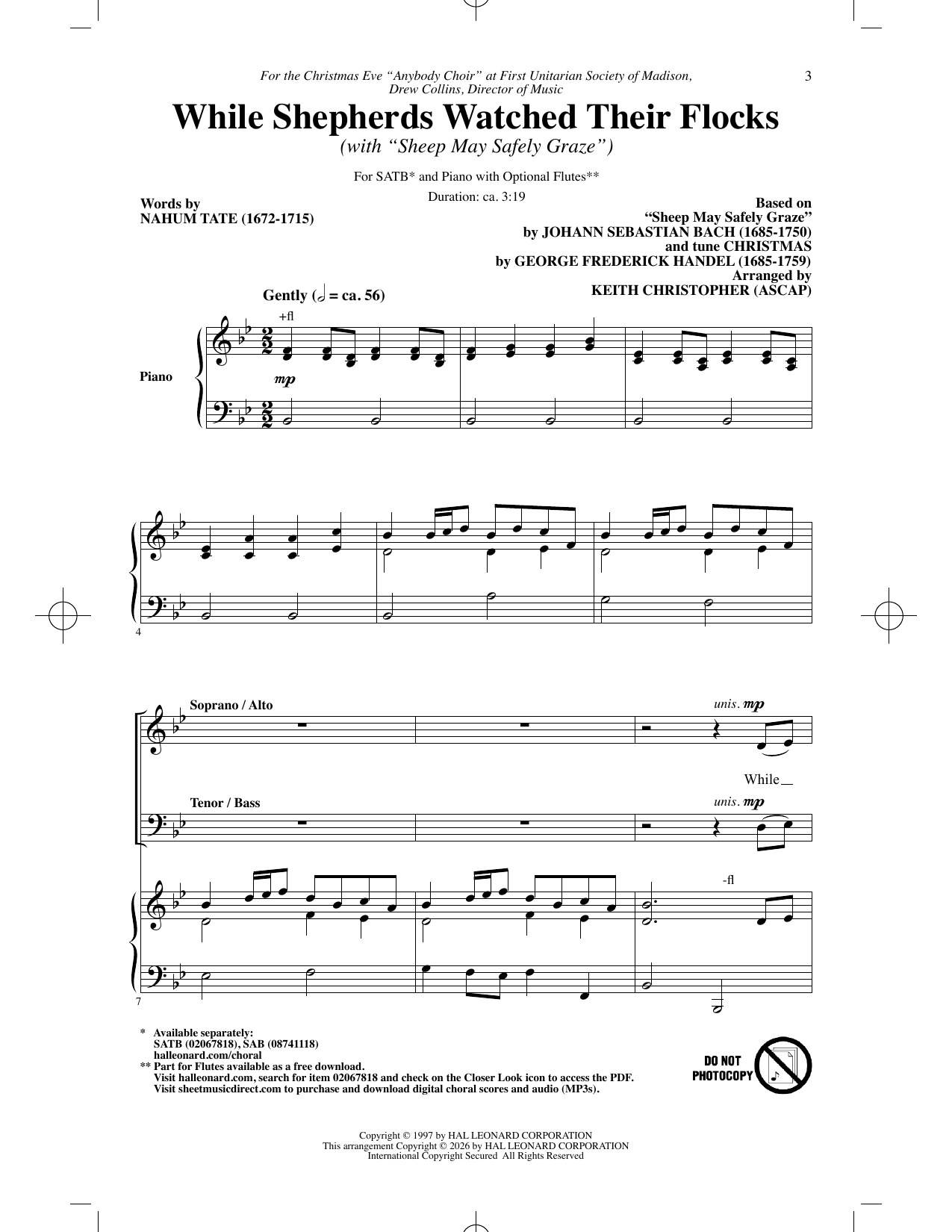 Produktbild zu: While Shepherds Watched Their Flocks (with "Sheep May Safely Graze") (arr. Keith Christopher)