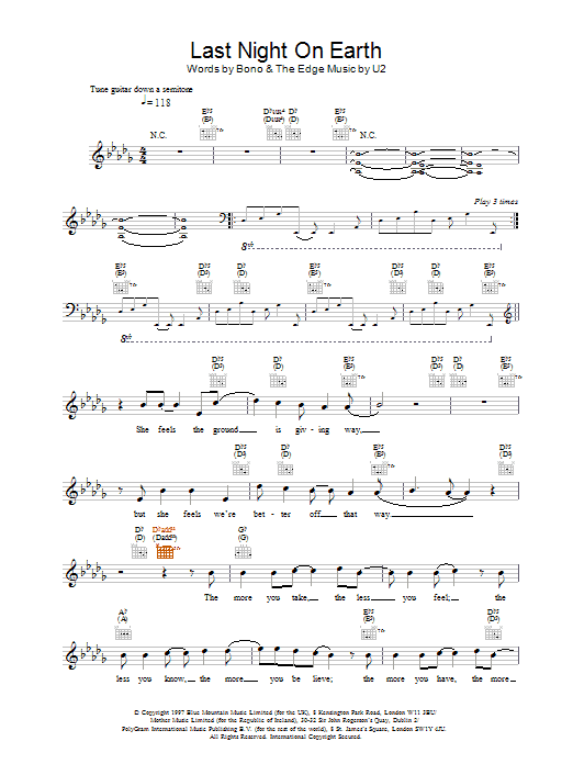 Produktgalerie: Seite 1 von 1 Last Night On Earth, U2, Melodieinstrument