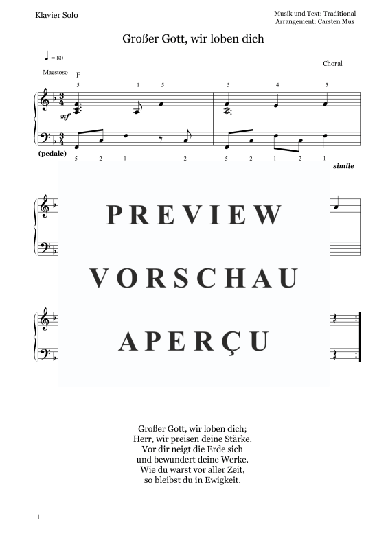 Produktgalerie: Seite 2 von 3 Großer Gott, wir loben dich (F-Dur), , Klavier/Orgel Solo