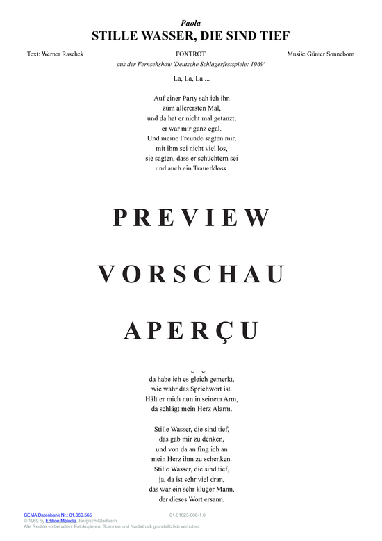 gallery: Stille Wasser, die sind tief , Paola, (melody parts in C/B/E flat)