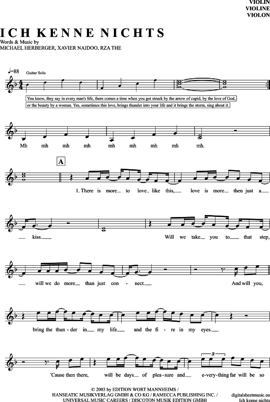 Product gallery: Page 1 of 5 Ich Kenne Nichts (Das So Schön Ist Wie Du) , Naidoo, Xavier, violin