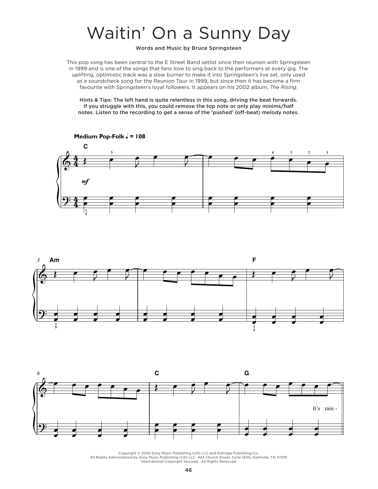 Produktgalerie: Seite 1 von 1 Waitin' On A Sunny Day, Bruce Springsteen, Klavier