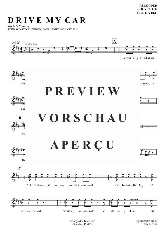 Product gallery: Page 2 of 4 Drive My Car, Beatles, The, Blockflöte