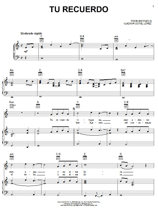 Produktgalerie: Seite 1 von 1 Tu Recuerdo, Vladimir Dotel Lopez, Gesang, Gitarre, Klavier