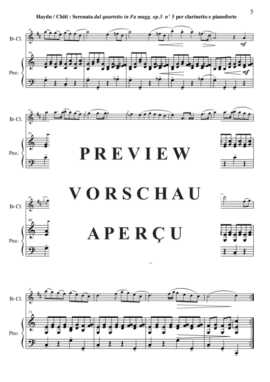 Product gallery: Page 6 of 9 Sérénata from String Quartet Opus 3, no 5 , , (clarinet in Bb + piano)
