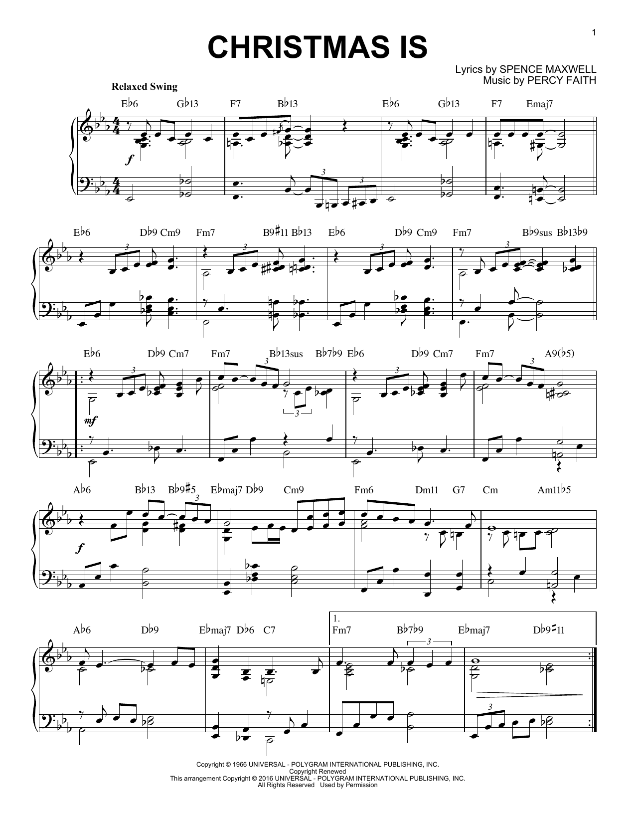 Product gallery: Page 1 of 1 Christmas Is [Jazz version] (arr. Brent Edstrom), Percy Faith
