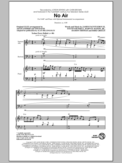 Produktbild zu: No Air (from Glee) (adapt. Alan Billingsley)