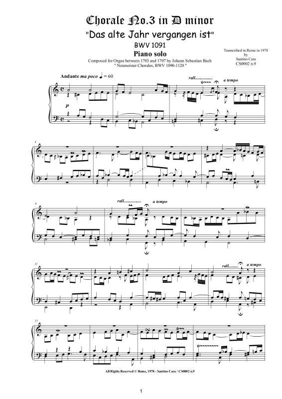 Product picture to: Chorale No.3 in D-Moll (Das alte Jahr vergangen ist) BWV1091Johann Sebastian Bach