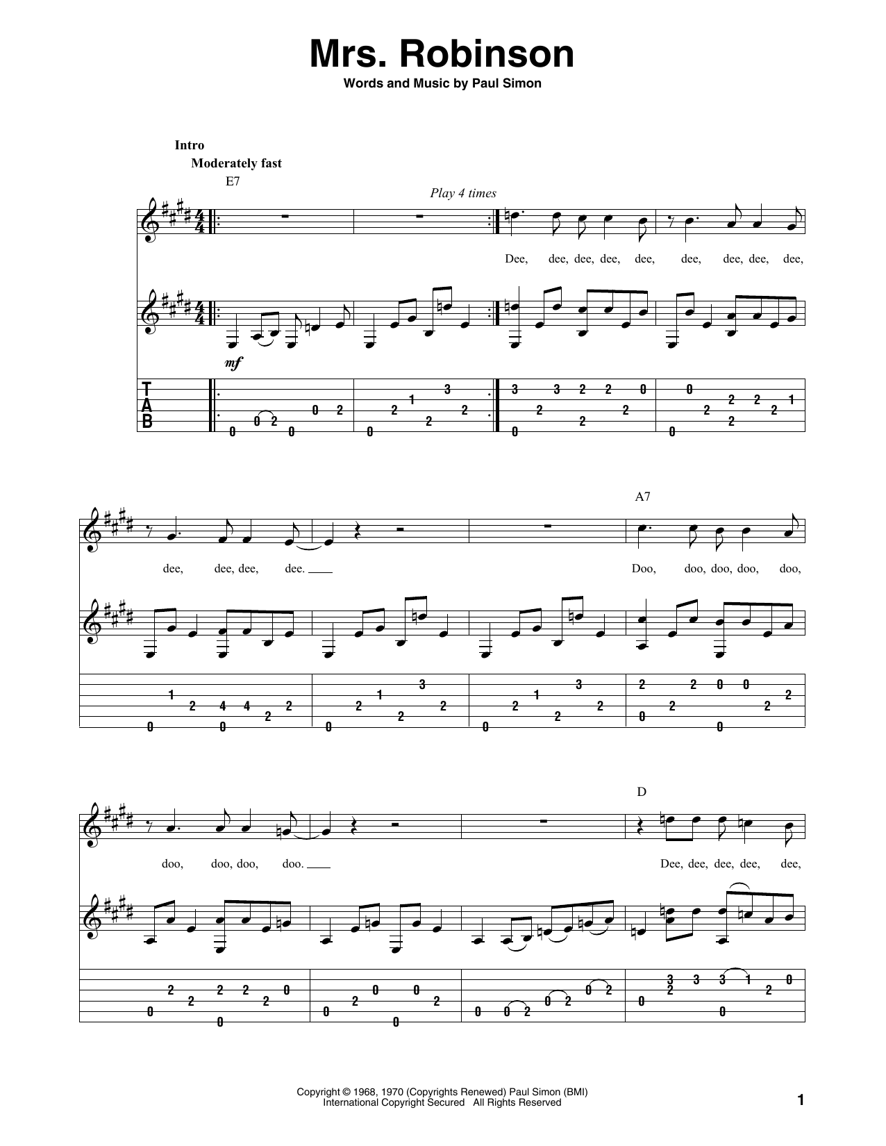 Produktgalerie: Seite 1 von 1 Mrs. Robinson, Simon & Garfunkel, Gitarre
