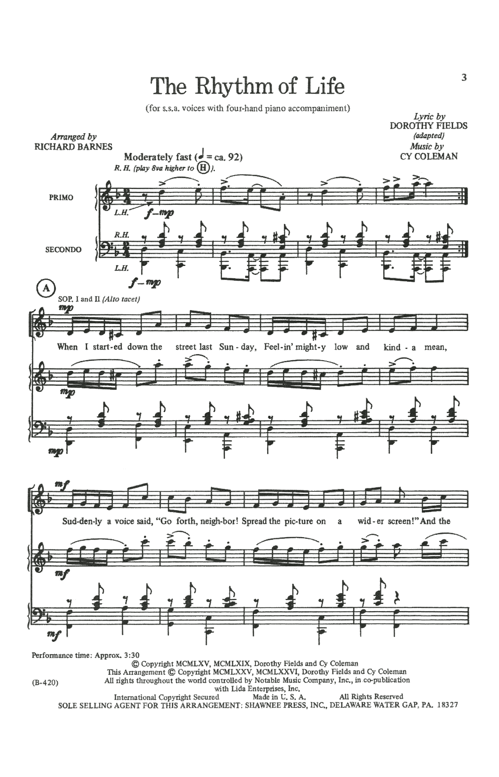 Produktgalerie: Seite 1 von 1 The Rhythm Of Life (from Sweet Charity) (arr. Richard Barnes), Cy Coleman and Dorothy Fields, Chor
