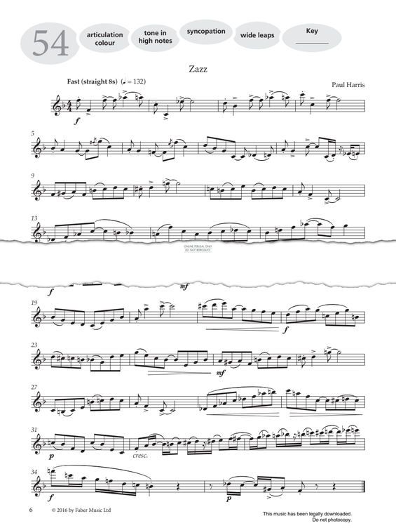 Product gallery: Page 1 of 1 Study No.54 'Zazz' (from 'More Graded Studies For Saxophone Book Two'), Paul Harris