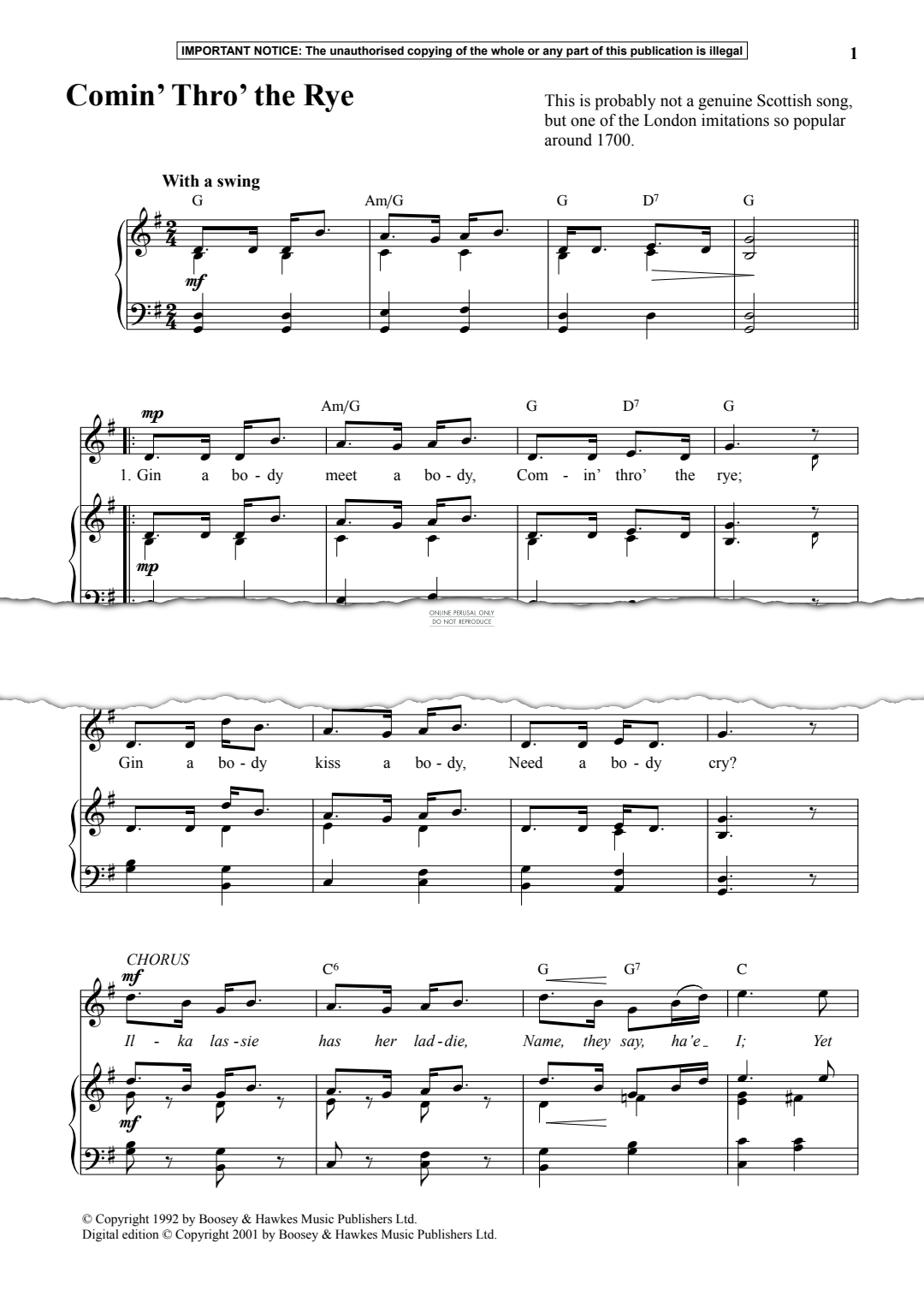 Produktgalerie: Seite 1 von 1 Comin’ Thro’ The Rye, Anon, Gesang, Klavier