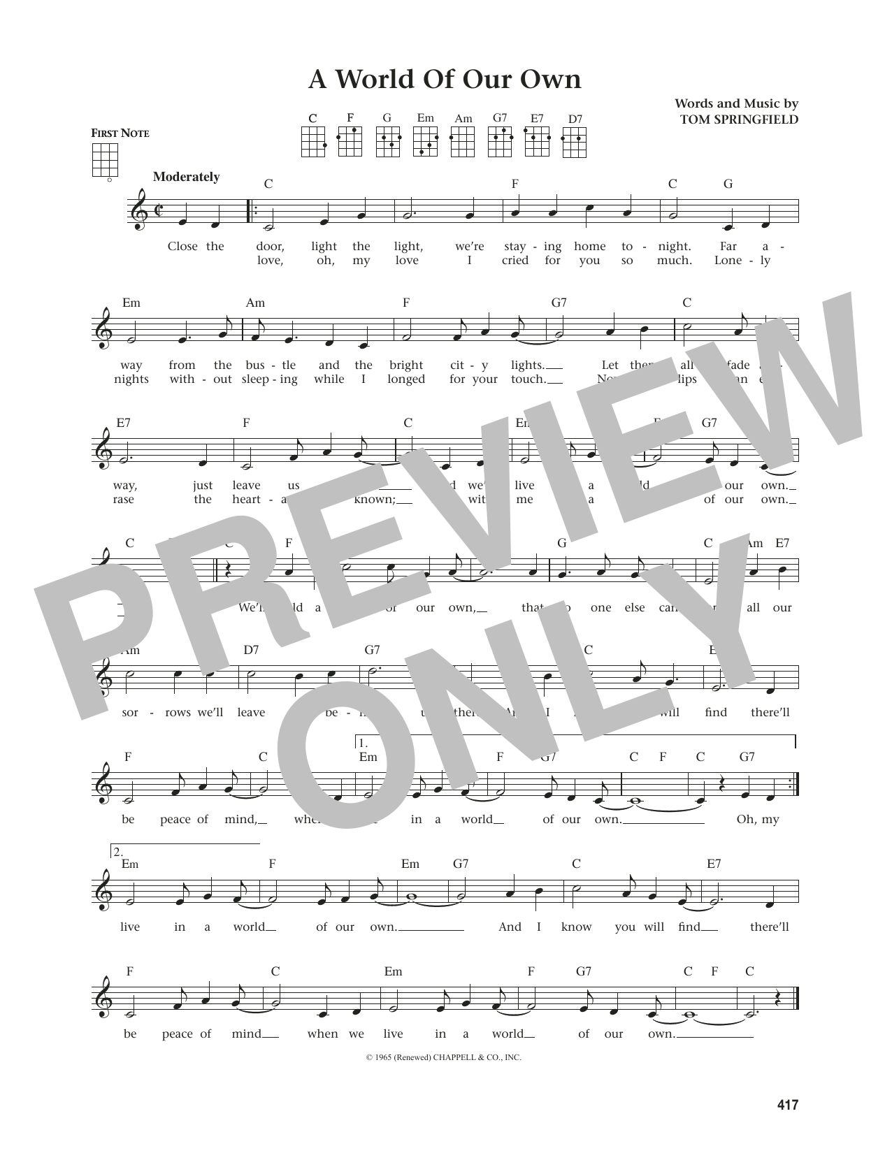 Product gallery: Page 1 of 1 A World Of Our Own (from The Daily Ukulele) (arr. Jim Beloff), Tom Springfield
