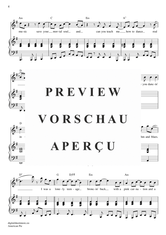 Product gallery: Page 5 of 11 American Pie , Mc Lean, Don, Voice with Piano Accompaniment