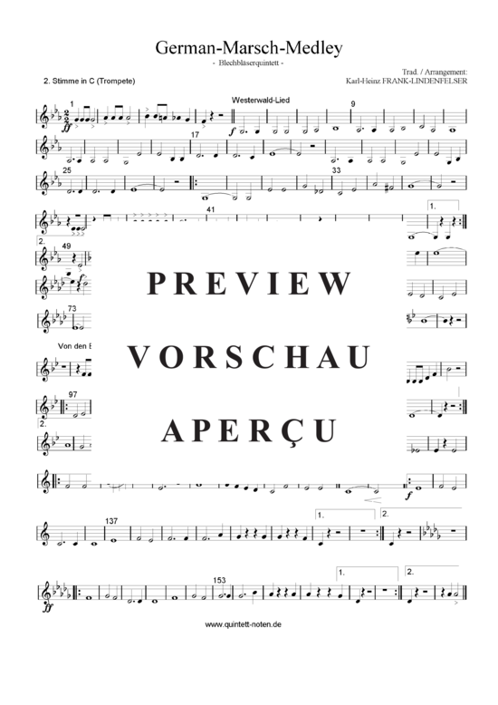 Produktgalerie: Seite 12 von 21 German-Marsch-Medley , Blasorchester Fatamo, (Blechbläser Quintett flexible Besetzung)