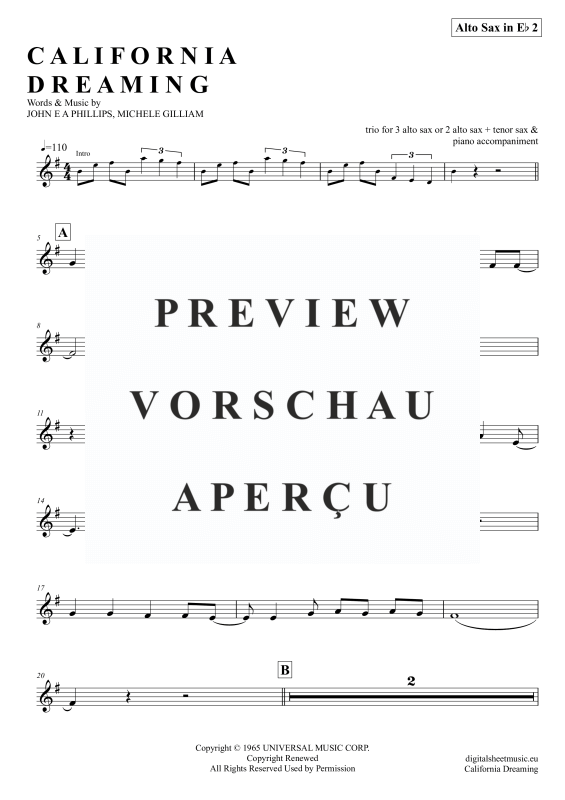 gallery: California Dreamin, Mamas & Papas, (Saxophon Trio AAA(T) + Klavier)