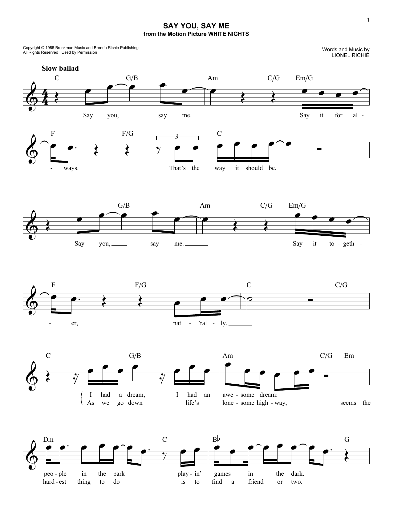Produktgalerie: Seite 1 von 1 Say You, Say Me, Lionel Richie