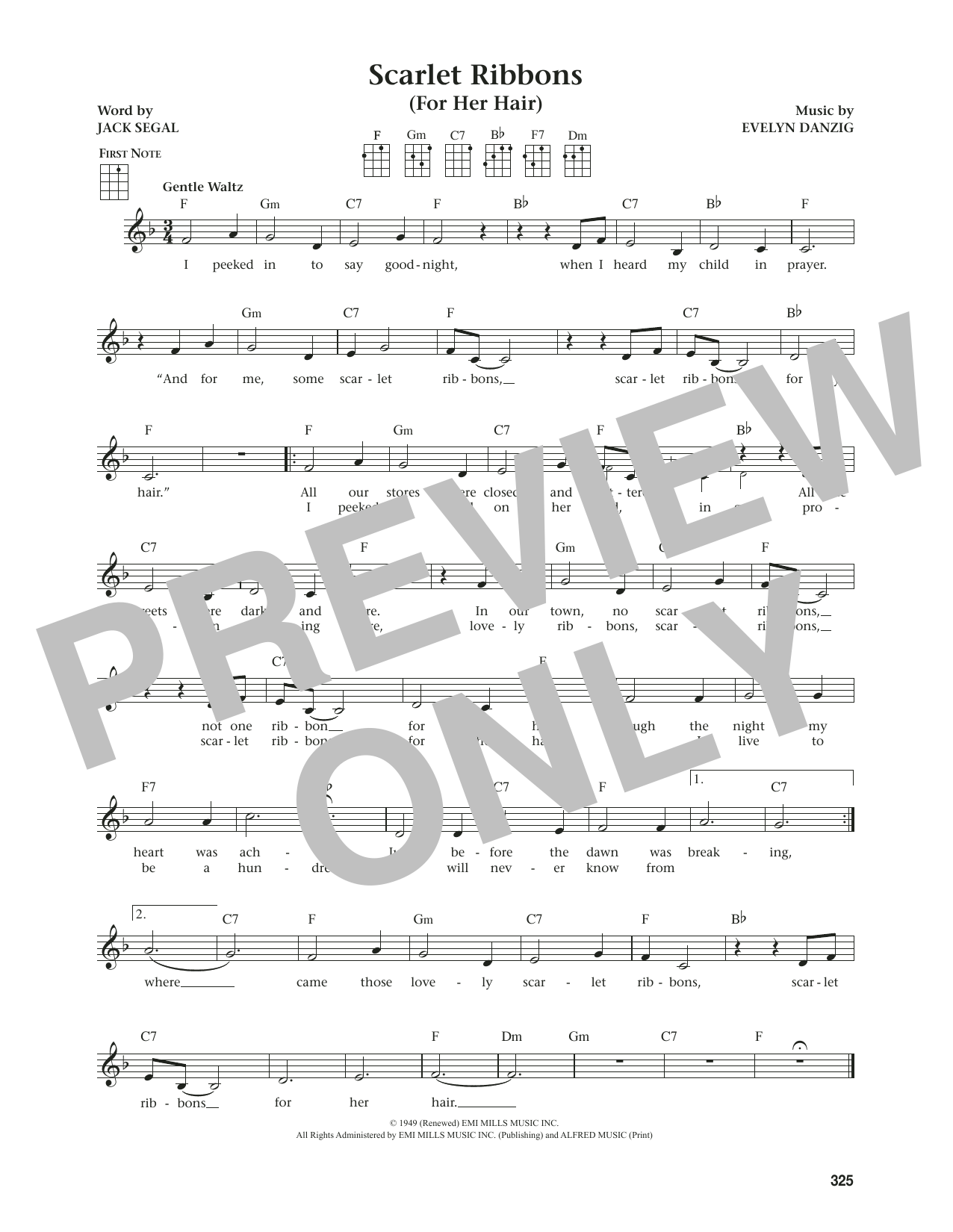 Product gallery: Page 1 of 1 Scarlet Ribbons (For Her Hair) (from The Daily Ukulele) (arr. Jim Beloff), Evelyn Danzig
