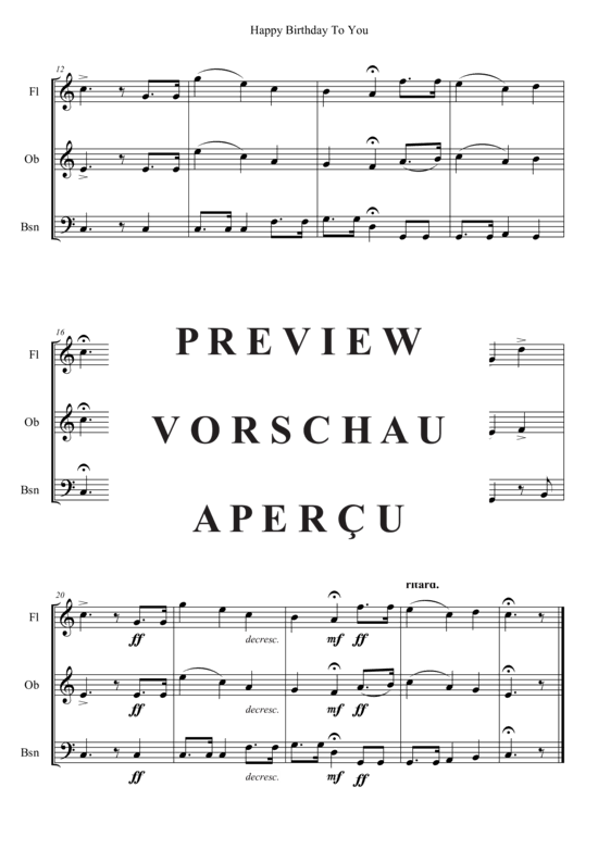 Produktgalerie: Seite 3 von 3 Happy Birthday To You , , (Holzbläser Trio Flöte, Oboe + Fagott)