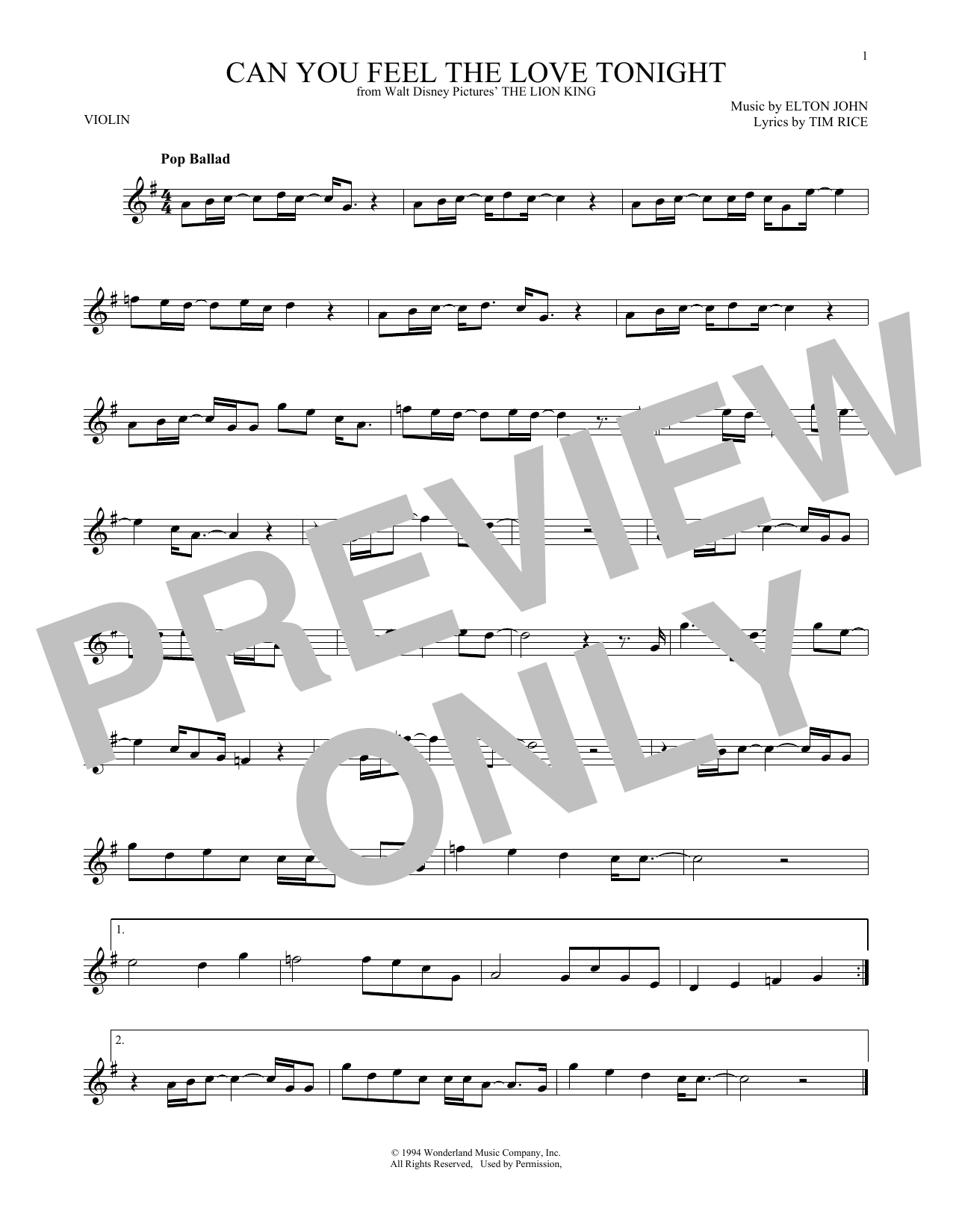 Product gallery: Page 1 of 1 Can You Feel The Love Tonight (from The Lion King), Elton John
