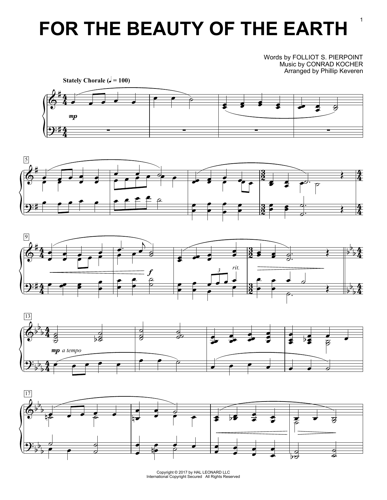 Product gallery: Page 1 of 1 For The Beauty Of The Earth (arr. Phillip Keveren), Conrad Kocher