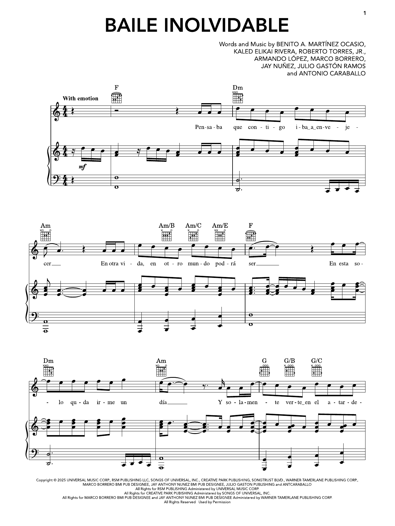 Produktgalerie: Seite 1 von 1 Baile Inolvidable, Bad Bunny, Gesang, Gitarre, Klavier