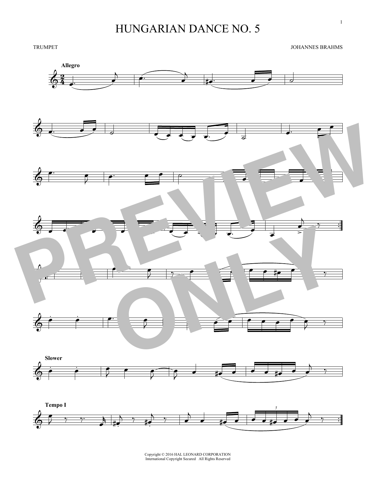 Produktgalerie: Seite 1 von 1 Hungarian Dance No. 5, Johannes Brahms, Trompete
